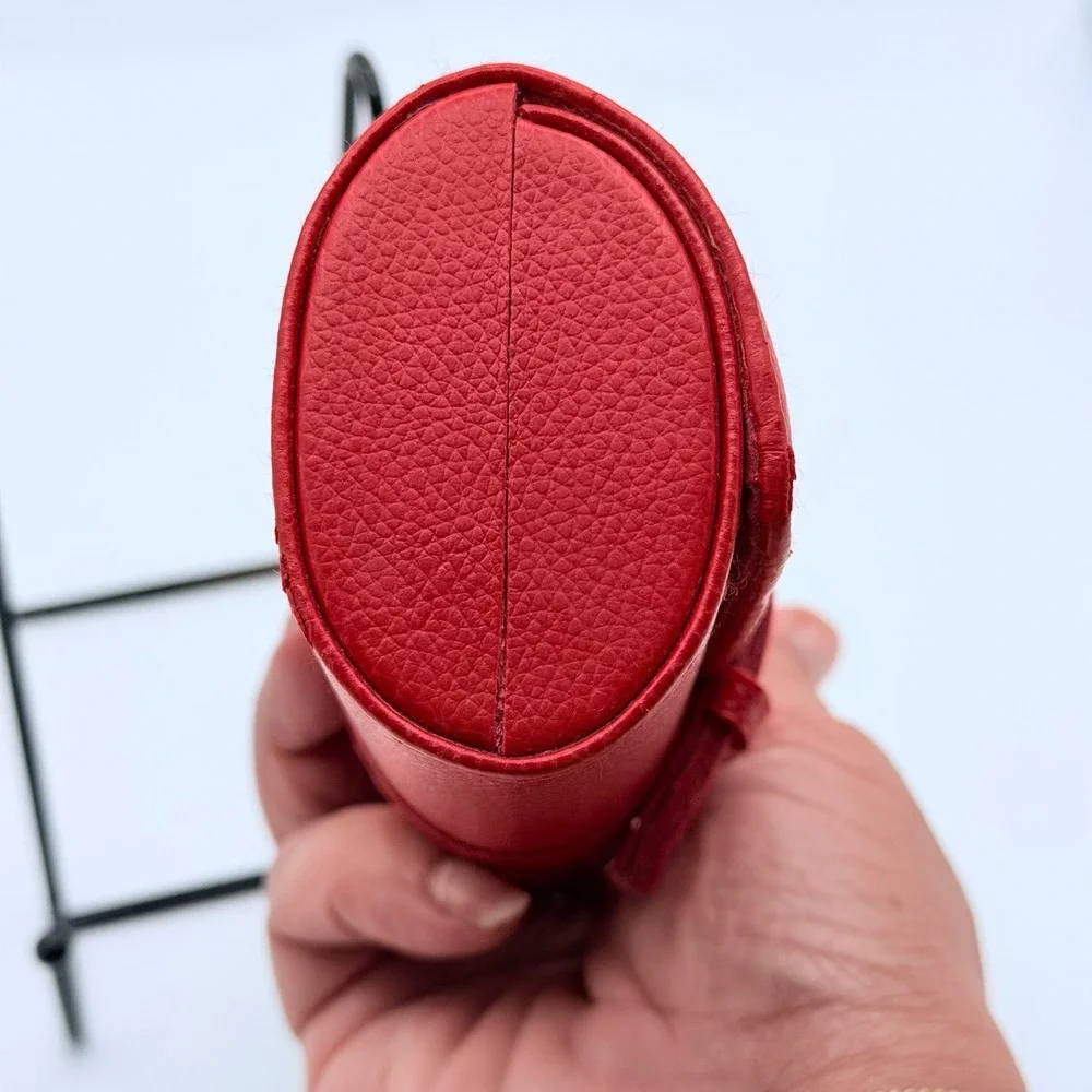 Red Faux Leather Jewely Roll Hard Shell Travel Organizer Case Velvet Interior